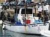 Kutter mit Wimpeln im Hafen